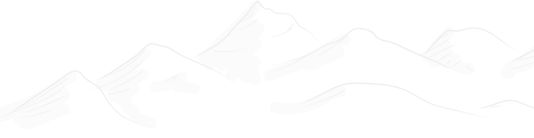 Feine, graue Linienzeichnung von Bergen mit sanften Erhebungen auf weißem Hintergrund.